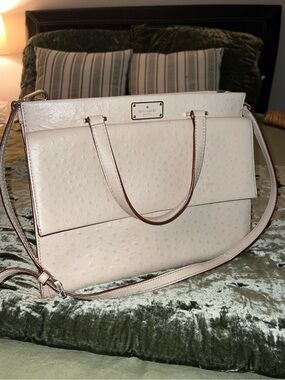 kate spade Pale Pink Ostrich-Embossed Leather Satchel with Crossbody Strap